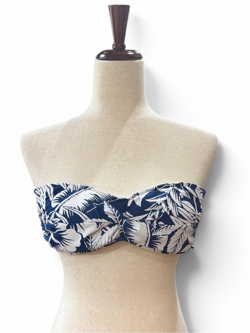 POLO RALPH LAUREN Tropical Leaf-Print Bandeau Bikini Top Blue White Size S